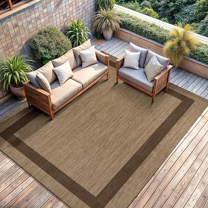 CAMILSON Outdoor Rug 5x7 - Modern Outside Rugs for Patios Porches Waterproof Durable Washable Non-Shedding, Easy-to-Clean Indoor Outdoor Area Carpet (5 x 7, Bordered - Jute) by GreenHaven Gardens