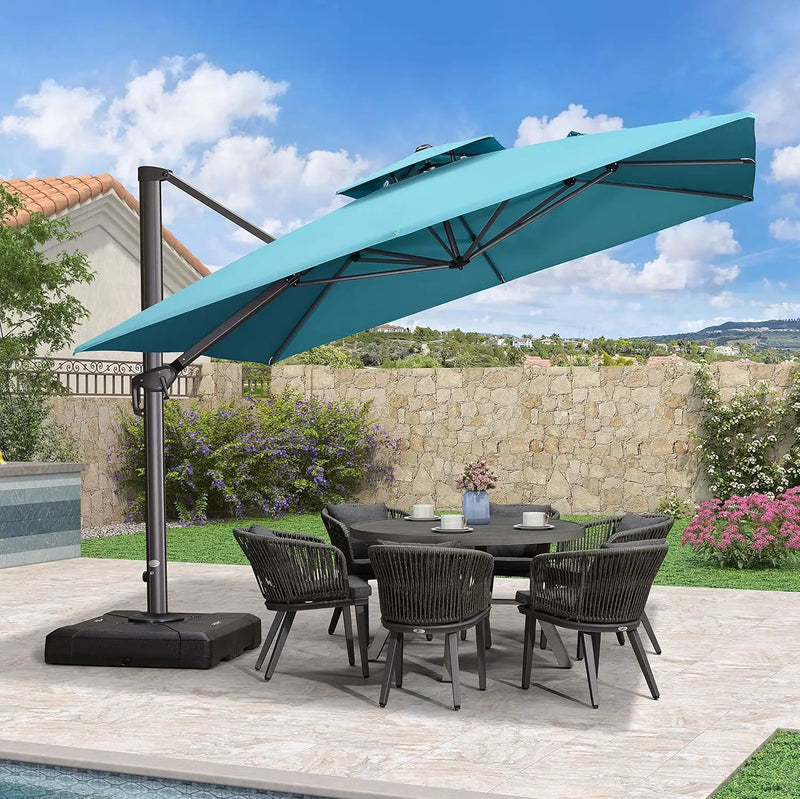 PURPLE LEAF 11FT Cantilever Outdoor Umbrellas Large Patio Umbrella Hanging Double Top Square Offset Umbrella with 360°Rotation Tilting Umbrella Outdoor Patio, Turquoise Blue by GreenHaven Gardens