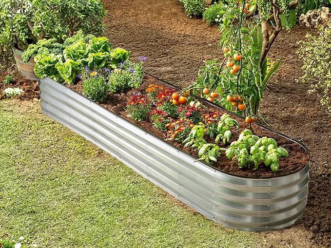 Galvanized Raised Garden Beds Outdoor // 8×2×1 ft Planter Raised Beds for Gardening, Vegetables, Flowers // Large Metal Garden Box (Silver) // Patented Tool-Free Design by GreenHaven Gardens
