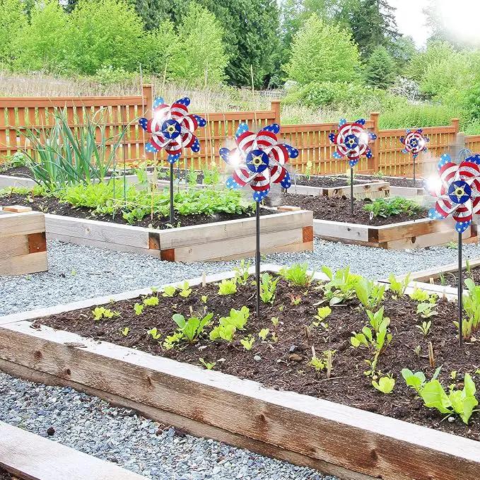 BATTIFE 10 Packs Patriotic Sparkly Reflective Pinwheels for Yard and Garden, American Flags Blinding Birds Pin Wheel Scare Birds & Animal Away, Wind Spinner for 4th of July by GreenHaven Gardens