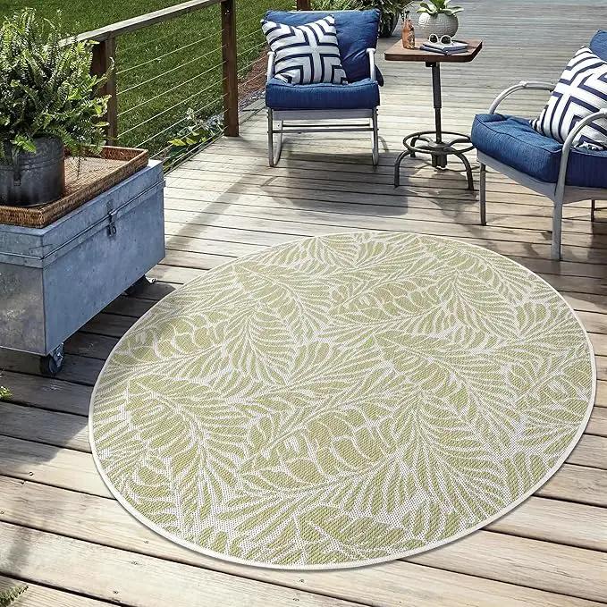 Keen Home Design Terrace Outdoor Round Rug - 5ft Round Washable Indoor/Outdoor Rug for Patio, Kitchen, Balcony, Beach, Garden, Deck and Porch, Size: 5'3" Round by GreenHaven Gardens