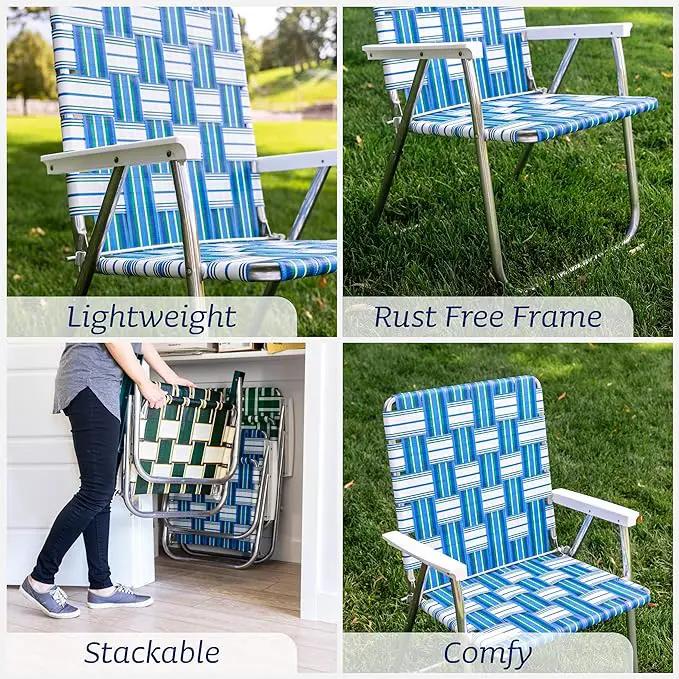 Lawn Chair USA Folding Aluminum Outdoor Patio Lawn Chair | Heavy-Duty Webbed Chairs for Camping, Sports, Beach, Yard & Tailgating | Lightweight Portable | Classic - Bright White by GreenHaven Gardens