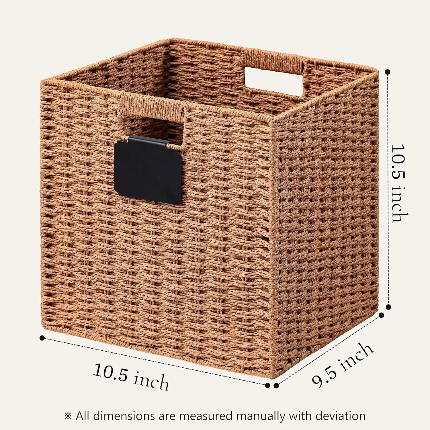 UBBCARE 2 Pack Wicker Basket, 10.5×10.5 Storage Cubes with Label, Foldable Cube Storage Bin with Handle, Square Storage Basket for Shelves, Woven Paper Rope Basket for Organizing, Caramel by GreenHaven Gardens