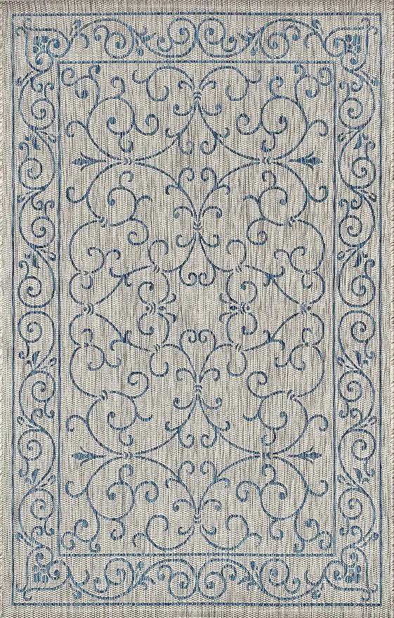JONATHAN Y SMB106C-9 Charleston Vintage Filigree Textured Weave Indoor Outdoor Area Rug Classic Coastal Easy Cleaning Bedroom Kitchen Backyard Patio Non Shedding, 9 X 12, Gray/Navy by GreenHaven Gardens