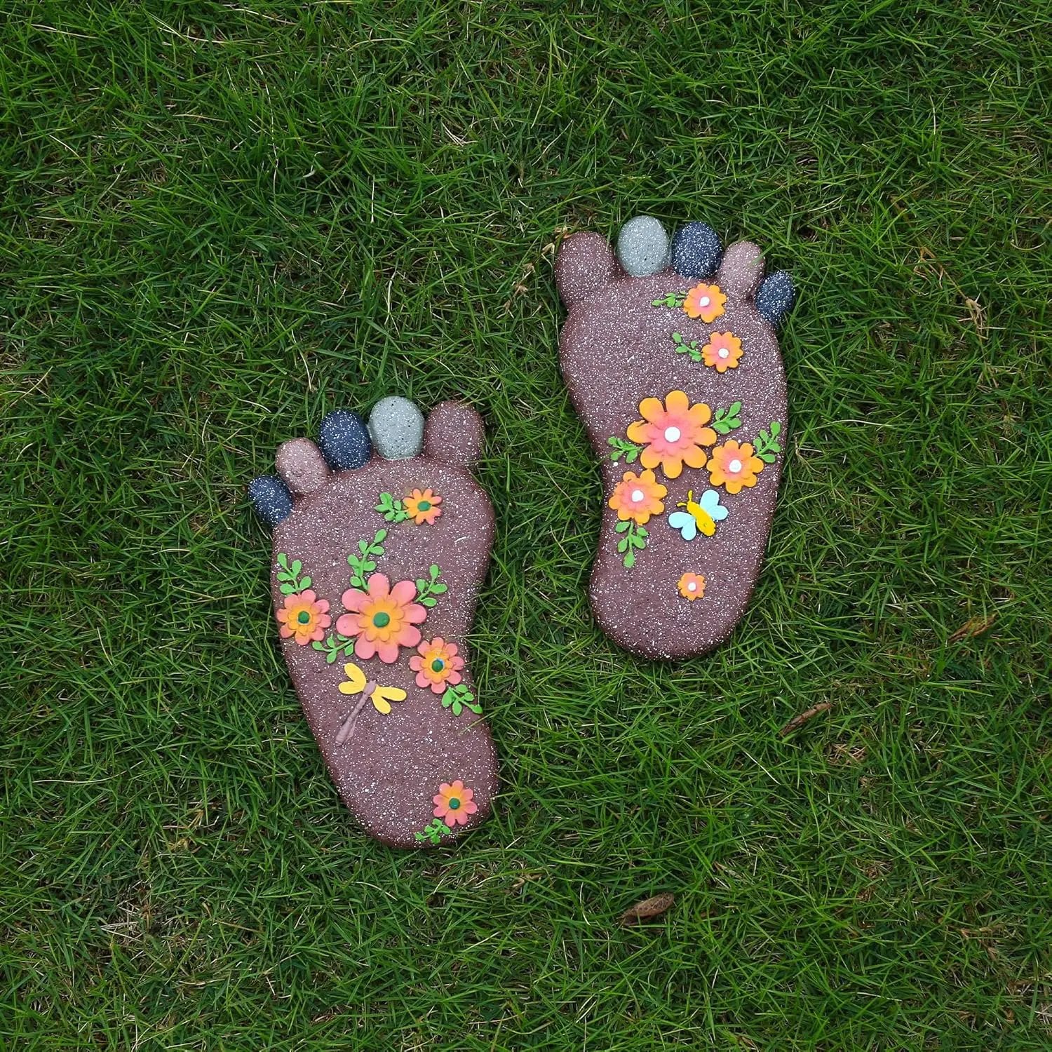 Stepping Stones Outdoor - Garden Decorative Stones for Patio, Deck, Garden or Sidewalk Home Decor Footprint Shaped Stepping Stones Set of 2 （Dark Brown） by GreenHaven Gardens
