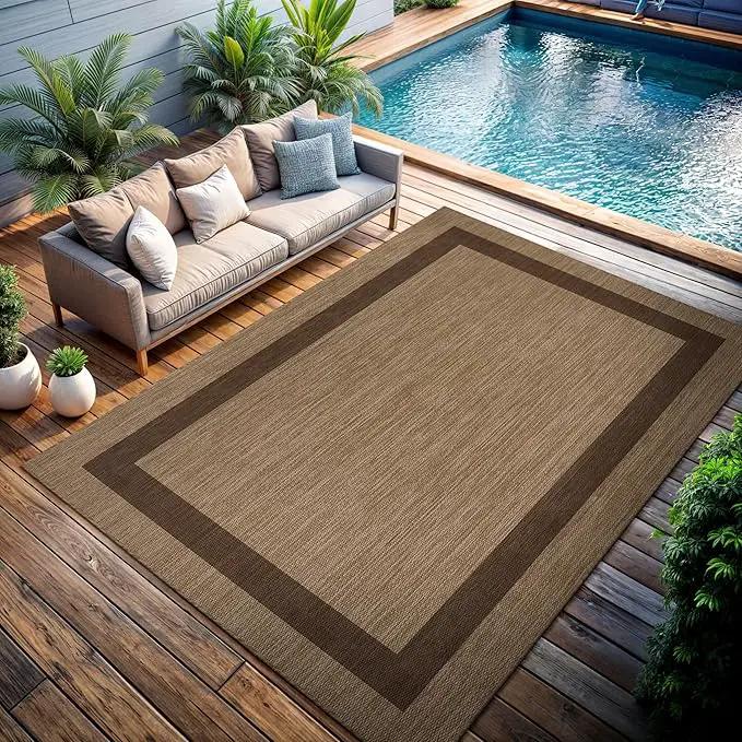 CAMILSON Outdoor Rug 10x14 - Large Modern Outside Rugs for Patios Porches Waterproof Durable Washable Non-Shedding, Easy-to-Clean Indoor Outdoor Area Carpet (10 x 14, Bordered - Jute) by GreenHaven Gardens