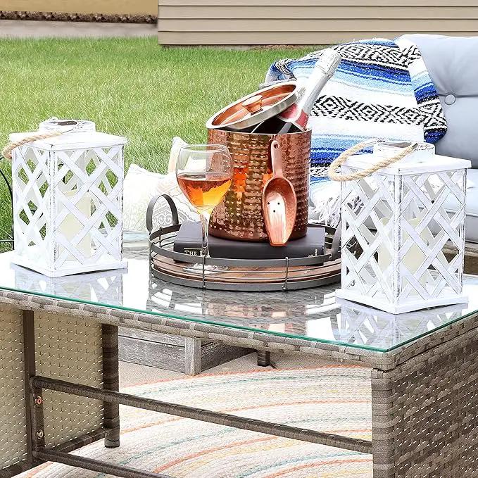 Sunnydaze Modern Crosshatch 9-Inch Solar LED Decorative Candle Lantern - Tabletop/Hanging Light - Set of 2 - White by GreenHaven Gardens