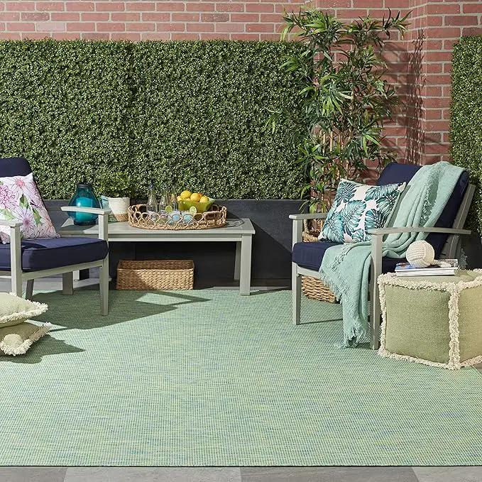 Nourison Positano Indoor/Outdoor Blue/Green 8' x Round Area Rug, Easy Cleaning, Non Shedding, Bed Room, Living Room, Dining Room, Backyard, Deck, Patio (8 Round) by GreenHaven Gardens
