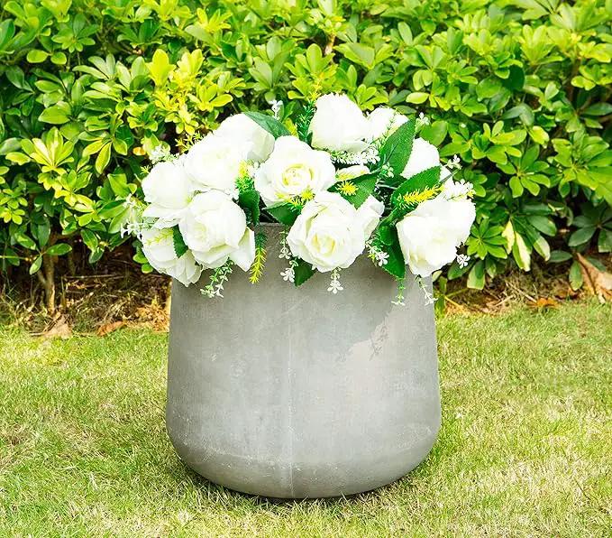 Kante 11.6" Dia Round Concrete Planter, Outdoor Indoor Large Plant Pots Containers with Drainage Hole and Rubber Plug for Home Garden Patio, Natural Concrete by GreenHaven Gardens