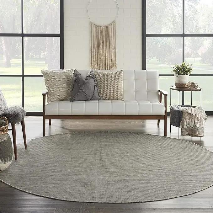 Nourison Home Positano 8' x Round Light Gray Fabric Modern Area Rug (8' Round) by GreenHaven Gardens
