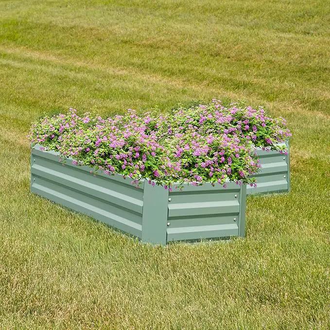 Sunnydaze Galvanized Raised Garden Bed - Metal Raised Bed for Gardening - Outdoor Planter Box for Flowers, Plants, and Vegetables - Green - 12" L-Shaped by GreenHaven Gardens