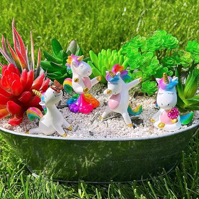 Mood Lab Miniature Unicorn Figurines Set - Funny Mini Statue Kit of 4 pcs - Unicorn Fairy Garden Accessories by GreenHaven Gardens