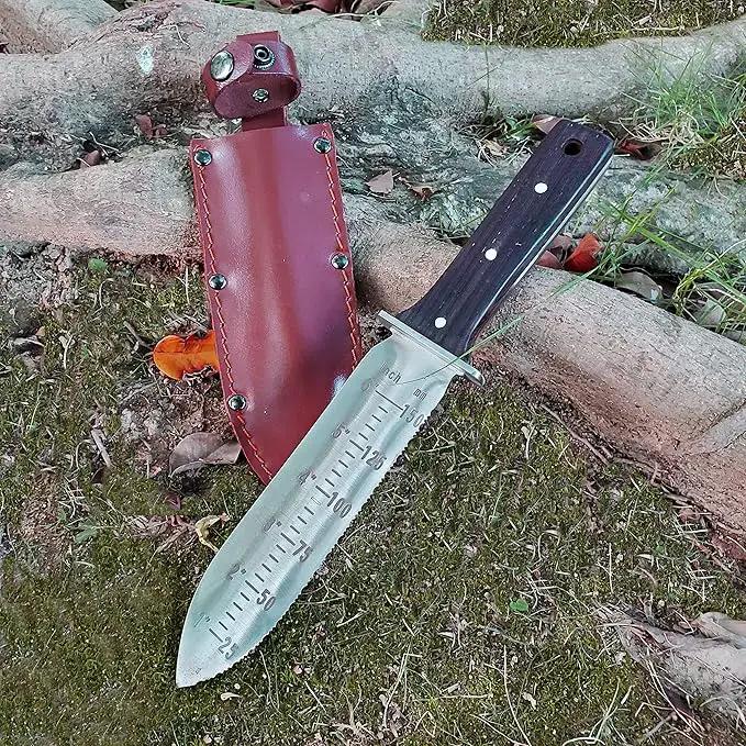 gonicc Professional Hori Hori Garden Knife with Leather Sheath, Protective Handguard, High polished 440 Stainless Steel Blade, Sharpening Stone Included, for Weeding, Digging, Pruning, and Cultivating by GreenHaven Gardens