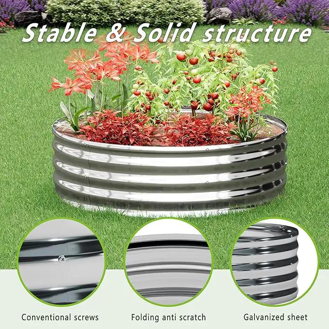 3PCS 3x3x1FT Galvanized Raised Garden Bed Kit,Vegetable Boxes-Round Metal Flower Box,Large Planter Raised Beds Outdoor Garden for Planting,Fruit,Herb-Sliver by GreenHaven Gardens