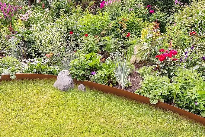 KOL Corten Steel Pre-Rusted Garden Lawn Edging - 6-Pack Metal Landscape Edging Strips - Heavy Duty Hammer-in Cor-Ten Steel Rust Border with 7 Clips - 14-Gauge - 40" L x 5.5" H (20FT Total Length) by GreenHaven Gardens