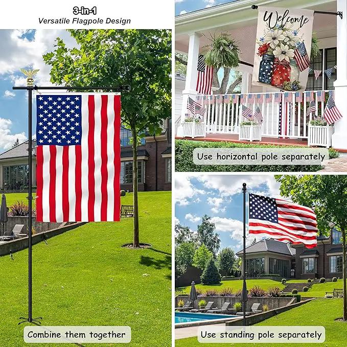 10FT Garden Flag Pole Stand for 3x5 Feet & 28x40 Inch Flags – Heavy Duty Freestanding Flagpole with 5-Prong Base – Adjustable, Lightweight Aluminum Flag Holder for Yard, Outdoor, Lawn – Black by GreenHaven Gardens