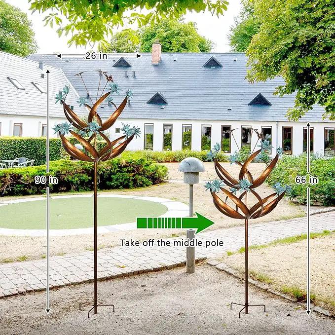 Butterfly Flower Garden Wind Spinner - Large Kinetic Outdoor Metal Wind Sculptures & Spinners Decor for Yard and Garden, Whirligigs Large Wind Spinners for Patio, Lawn, Outside (26" W x 90" H) by GreenHaven Gardens