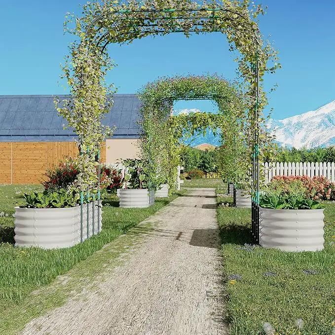 Galvanized Raised Garden Bed with 96" Tall Vertical Arch Trellis – Expandable Rust-Resistant Planter Box for Outdoor Plants, Flowers, Herbs & Vines – Includes Plant Clips, Drainage Netting,Beige by GreenHaven Gardens