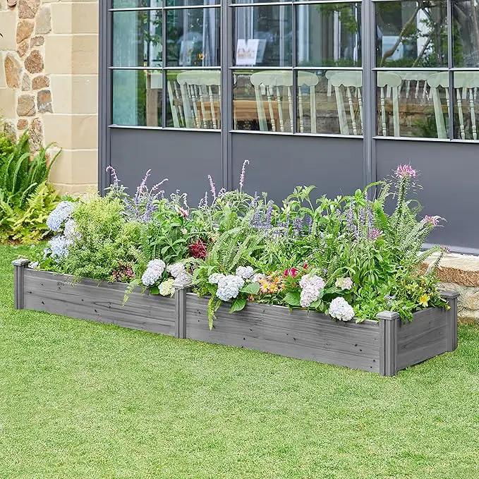 Yaheetech 8×2ft Wooden Horticulture Raised Garden Bed Divisible Elevated Planting Planter Box for Flowers/Vegetables in Backyard/Patio Outdoor, Gray, 95 x 25 x 11in by GreenHaven Gardens