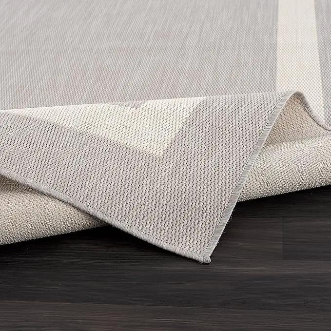 CAMILSON Outdoor Rug 9x12,Large Modern Outside Rugs for Patios Porches Waterproof Durable Washable Non-Shedding, Easy-to-Clean Indoor Outdoor Area Carpet (9 x 12, Bordered - Gray/White) by GreenHaven Gardens