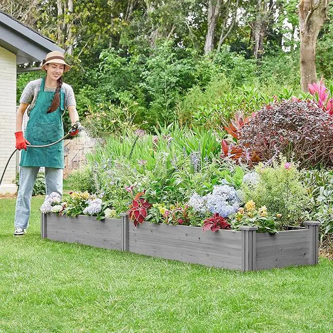 Yaheetech 8×2ft Wooden Horticulture Raised Garden Bed Divisible Elevated Planting Planter Box for Flowers/Vegetables in Backyard/Patio Outdoor, Gray, 95 x 25 x 11in by GreenHaven Gardens