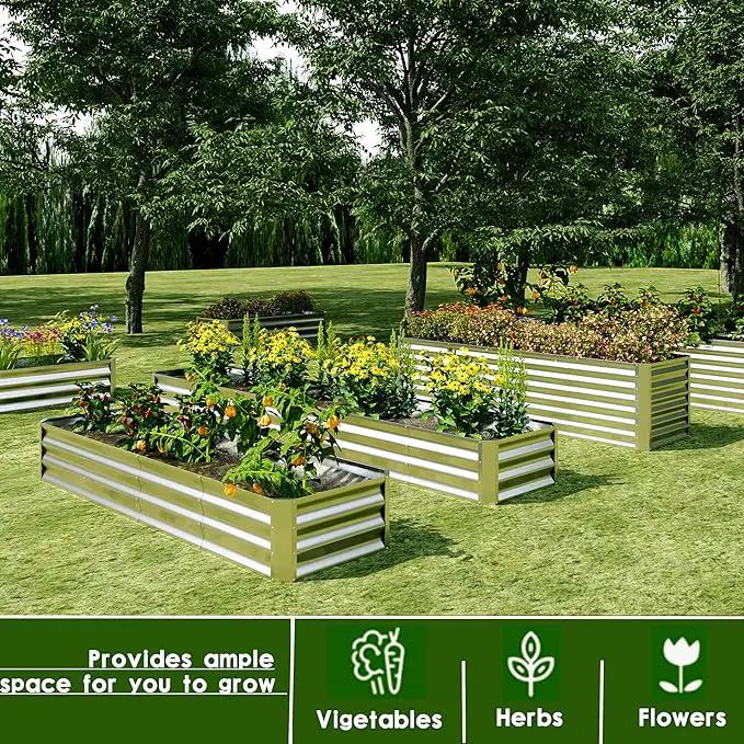 EKX 8x4x1FT Galvanized Raised Garden Bed, Raised Garden Bed Kit-Metal Planter Box Outdoor,Planting for Vegetables, Fruits,Herbs, Flowers-Slive by GreenHaven Gardens