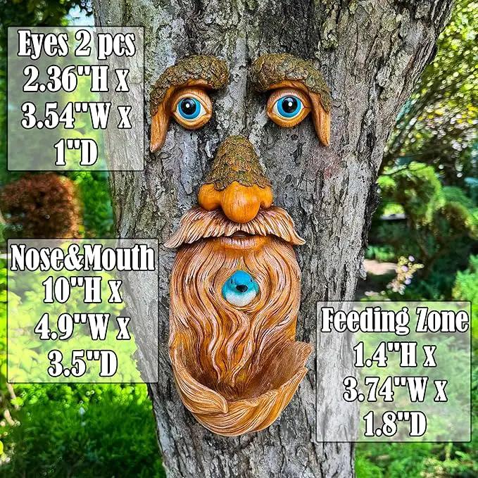 Mood Lab Tree Faces Decor Outdoor - Old Man Bird Feeder - Tree Hugger Garden Decoration - Yard Art Statues by GreenHaven Gardens
