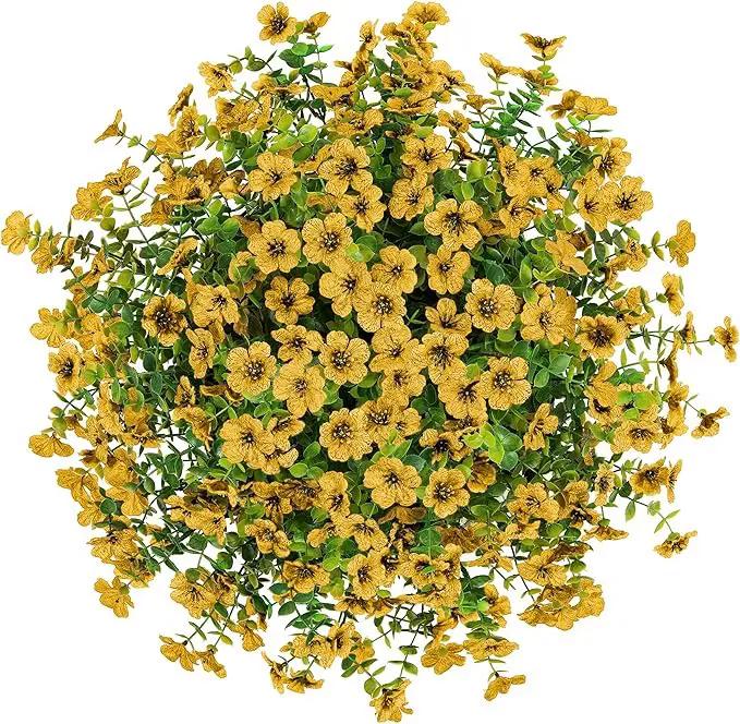 Artificial Fake Fall Hanging Mums Plants Flowers Basket for Outdoor, Autumn Faux Silk Yellow Daisy in Hang Planter Look Real UV Resistant for Porch Home Patio Balcony Yard Decor by GreenHaven Gardens