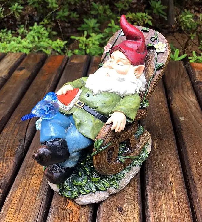 Solar Powered Gnome Sleeping in a Chair LED Garden Light Decor by GreenHaven Gardens