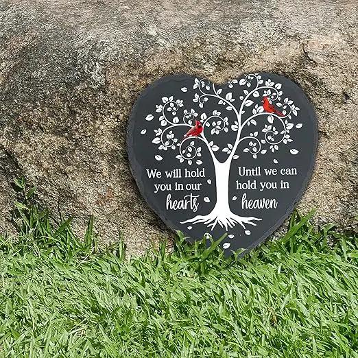 Cardinal Memorial Slate Stone - Hold You in Our Hearts, Memorial Plaque Sympathy Gifts for Loss of Loved One, Memorial Gifts for Loss of Father, Mother, Brother Garden Slate Stone TNA6 by GreenHaven Gardens