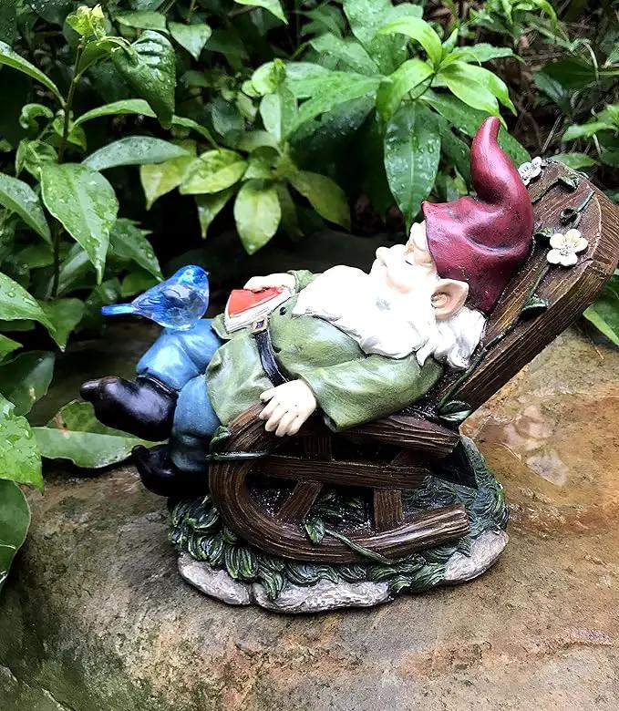 Solar Powered Gnome Sleeping in a Chair LED Garden Light Decor by GreenHaven Gardens