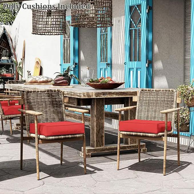 Patio Chair Cushions 19 X 19 X 4 Inch Waterproof Outdoor Seat Cushions for Patio Furniture, Outdoor Sofa Couch Pads with Ties & Handle, Set of 2, Red by GreenHaven Gardens