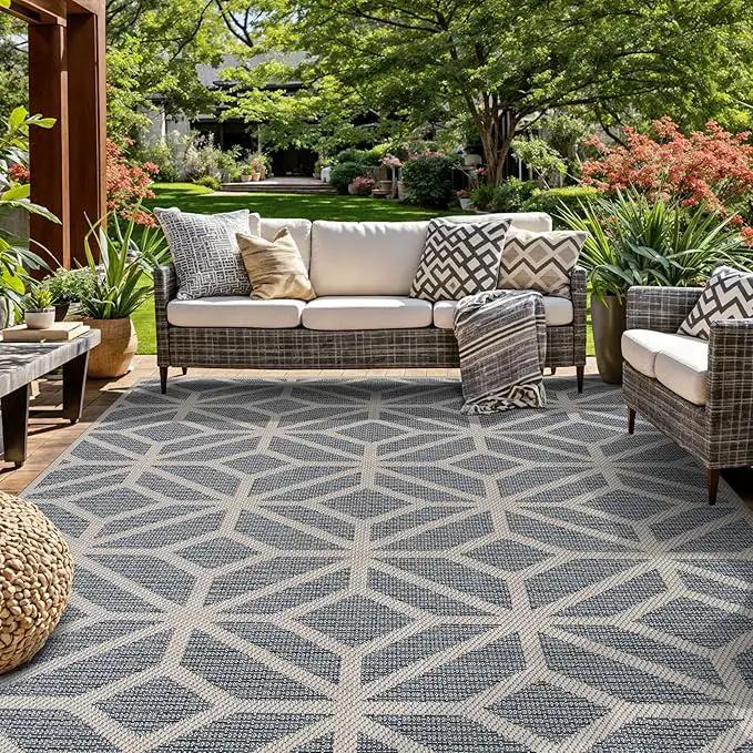 Rugshop Contemporary Geometric Indoor/Outdoor Area Rug 10' X 14' Blue by GreenHaven Gardens