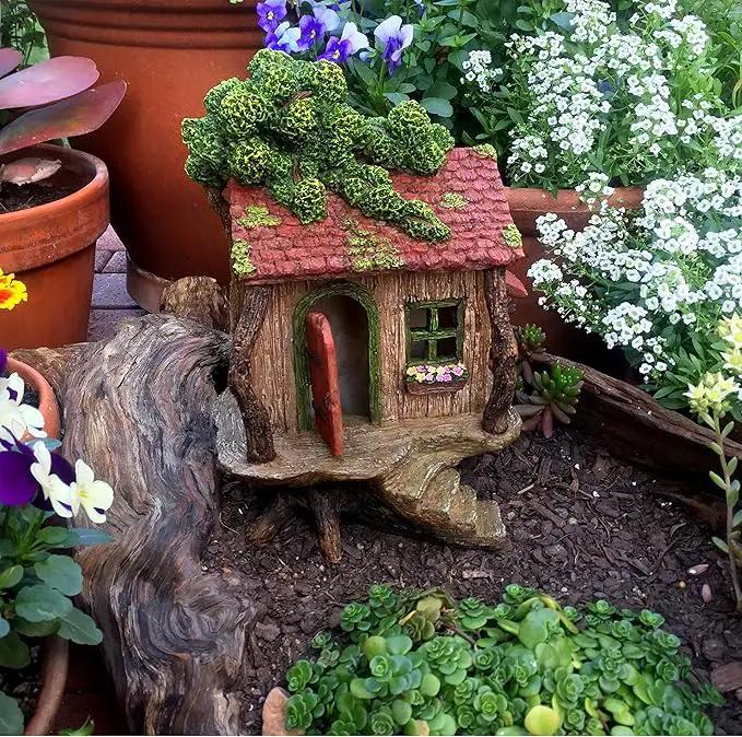 Fairy Garden House – Fairy House for Outside – 9” High with Door That Opens – Sturdy Fairy Garden Building – Lovely Miniature Garden Accessories Supplies by GreenHaven Gardens