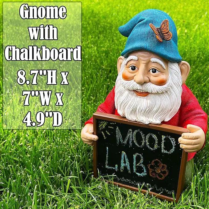 Mood Lab Garden Gnome with Chalkboard Sign - Funny Gnome Statue - 8.7 Inch Tall Lawn Figurine - for Outdoor & House Decor by GreenHaven Gardens