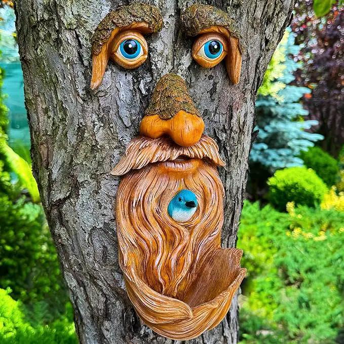 Mood Lab Tree Faces Decor Outdoor - Old Man Bird Feeder - Tree Hugger Garden Decoration - Yard Art Statues by GreenHaven Gardens