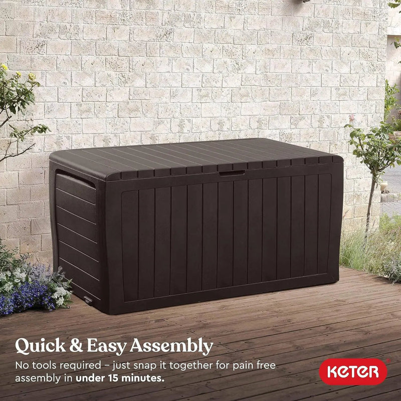 Keter Marvel Plus 71 Gallon Resin Outdoor Storage Box for Patio Furniture Cushions, Throw Pillows, Garden Tools and Pool Floats, Brown by GreenHaven Gardens