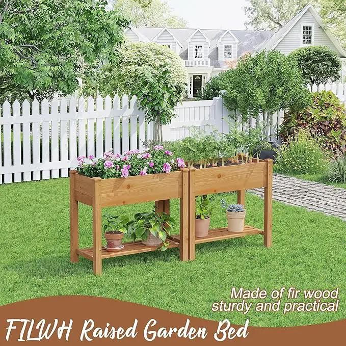 FILWH Raised Garden Bed with Legs Elevated Wooden Planter Box Stand Large Planter Stand Box for Fruits Vegetables Flowers with Divider with Bag - 34x18x30.5IN（Brown） by GreenHaven Gardens