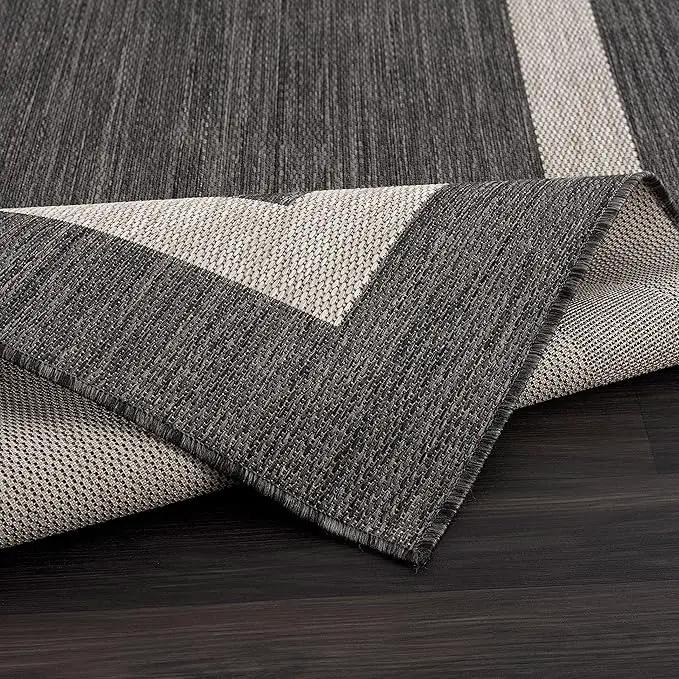 CAMILSON Outdoor Rug 9x12, Large Modern Outside Rugs for Patios Porches Waterproof Durable Washable Non-Shedding, Easy-to-Clean Indoor Outdoor Area Carpet (9 x 12, Bordered - Dark Gray/Light Gray) by GreenHaven Gardens
