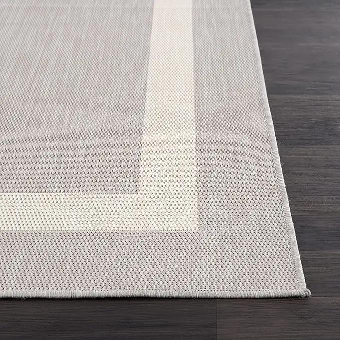 CAMILSON Outdoor Rug 9x12,Large Modern Outside Rugs for Patios Porches Waterproof Durable Washable Non-Shedding, Easy-to-Clean Indoor Outdoor Area Carpet (9 x 12, Bordered - Gray/White) by GreenHaven Gardens