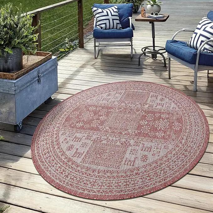 Keen Home Design Terrace Outdoor Round Rug - 5ft Round Washable Indoor/Outdoor Rug for Patio, Kitchen, Balcony, Beach, Garden, Deck and Porch, Size: 5'3" Round by GreenHaven Gardens
