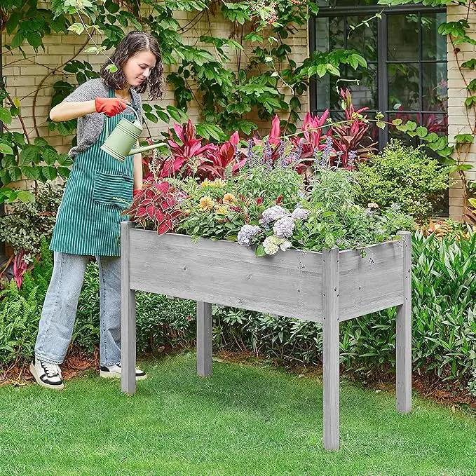 Yaheetech 1pc Raised Garden Bed Outdoor with Legs Horticulture Elevated Wood Planter Boxes w/Stable Rectangle Structure Standing Planter for Vegetables Flowers Herbs Planting,Gray by GreenHaven Gardens