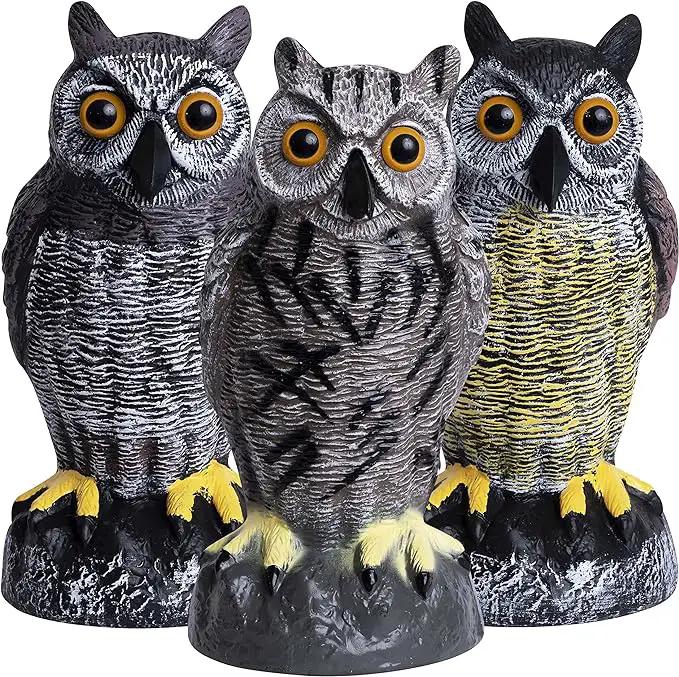 Galashield Owl Decoys to Scare Birds Away | Plastic Owls to Scare Birds Away | Owl Statue for Garden & Outdoors [Set of 3] by GreenHaven Gardens