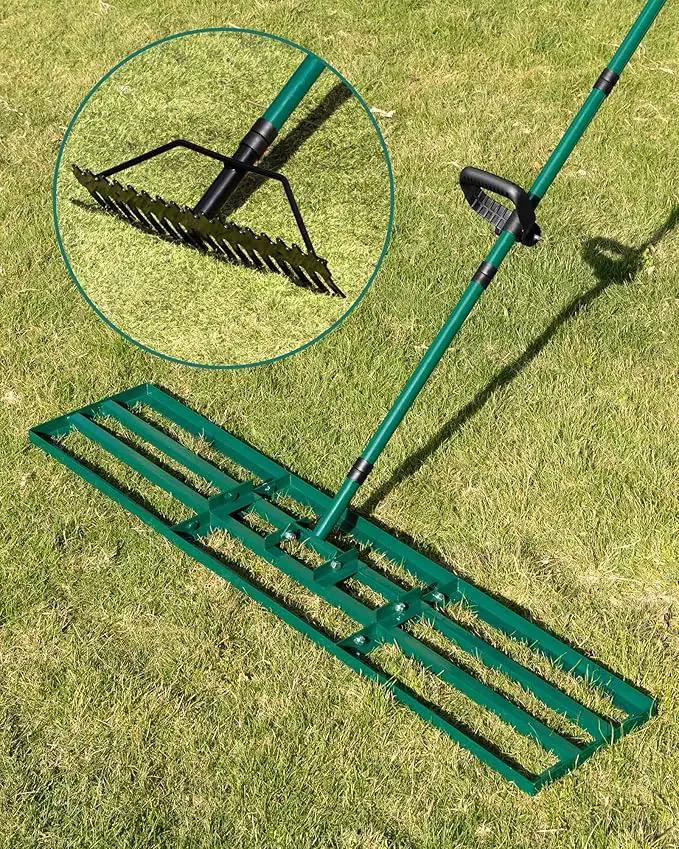 Lawn Leveling Rake 48x10'', Yard Leveling Rake with 78'' Back-Saving Adjustable Handle, Stainless Steel Lawn Leveler Tool with 17'' Tines Head for Garden, Backyard, Farm, Golf Course by GreenHaven Gardens