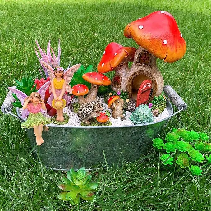 Mood Lab Fairy Garden - Mushroom House Set of 6 pcs - Miniature Figurines & Accessories Kit - for Outdoor or House Decor by GreenHaven Gardens