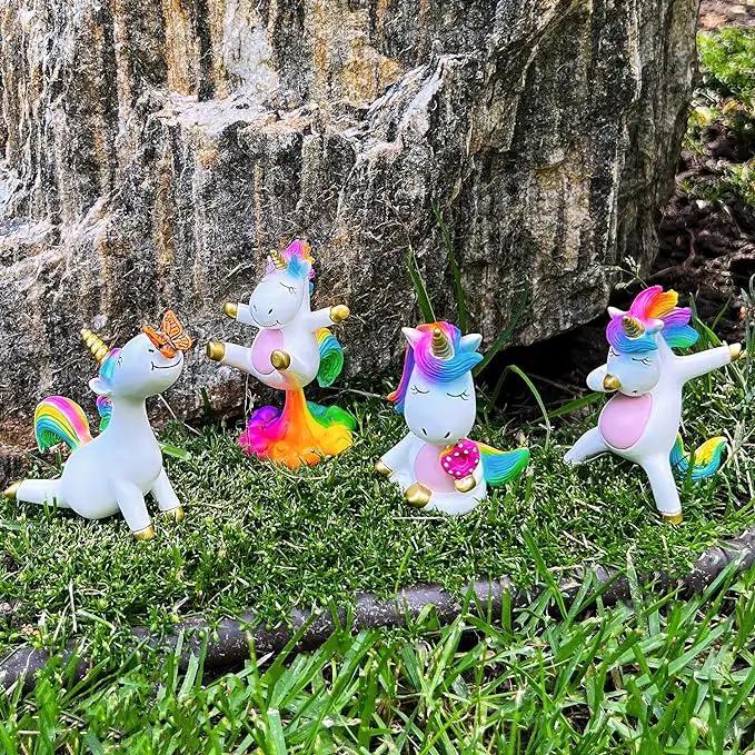 Mood Lab Miniature Unicorn Figurines Set - Funny Mini Statue Kit of 4 pcs - Unicorn Fairy Garden Accessories by GreenHaven Gardens