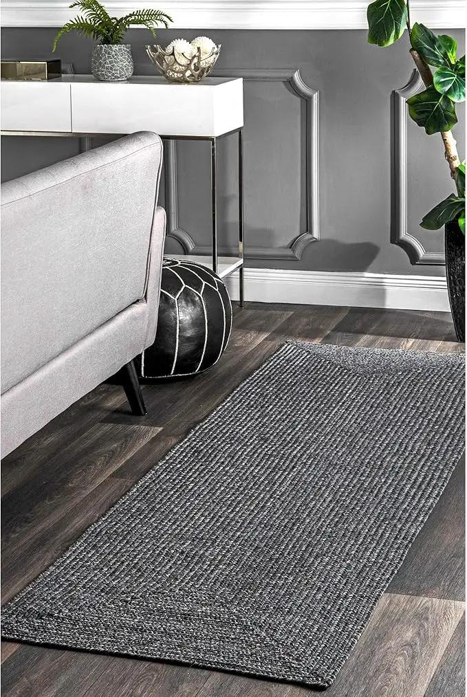 nuLOOM 2' x 16' Solid Hand Braided Indoor/Outdoor Area Rug, Pet-Friendly, High Traffic, Weather Resistant, for Patio, Balcony, Bedroom, Living, Dining Room, Wynn Charcoal by GreenHaven Gardens