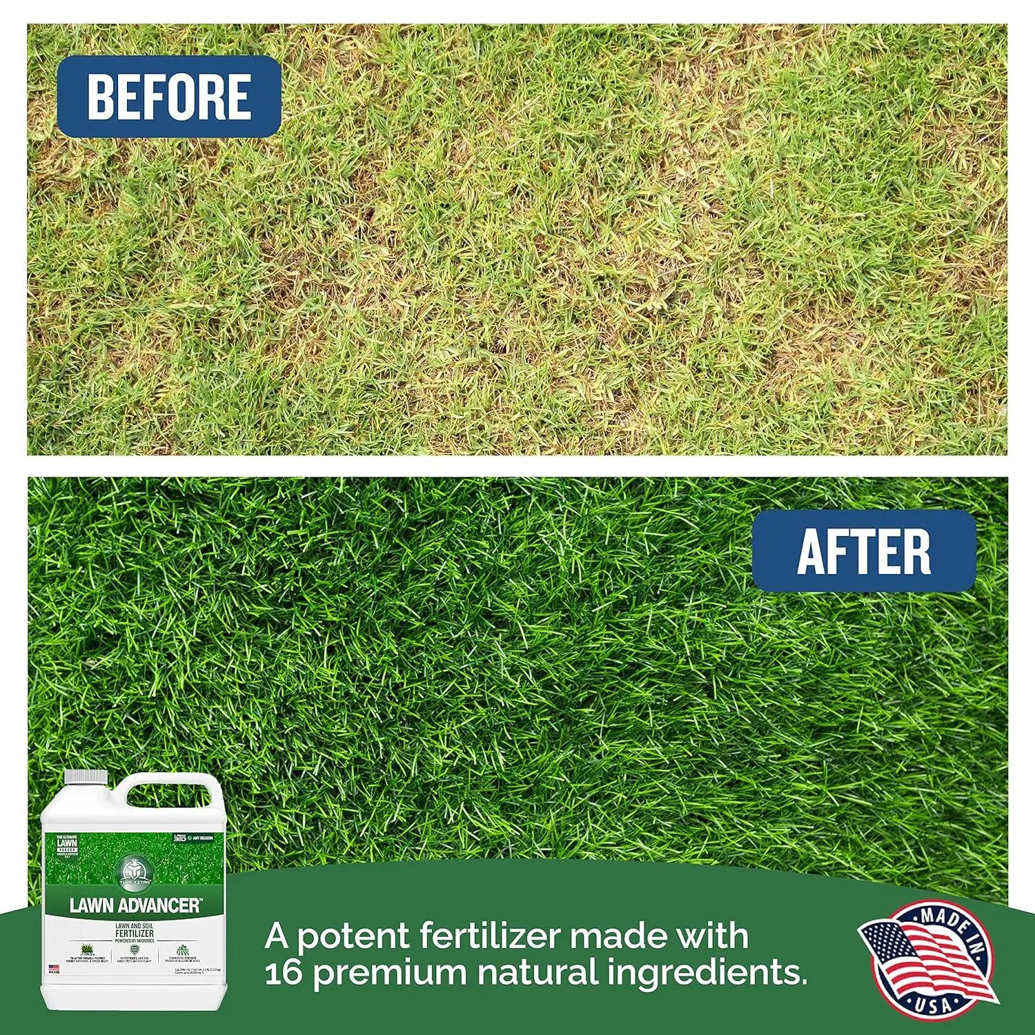 Turf Titan Lawn Advancer – Green Lawn Booster and Lawn Fertilizer (32 oz) – Fast Acting Grass Fertilizer w/Tri-Action Formula – Fertilizer Concentrate for Grass Growth - Covers up to 8,000 Sq F by GreenHaven Gardens