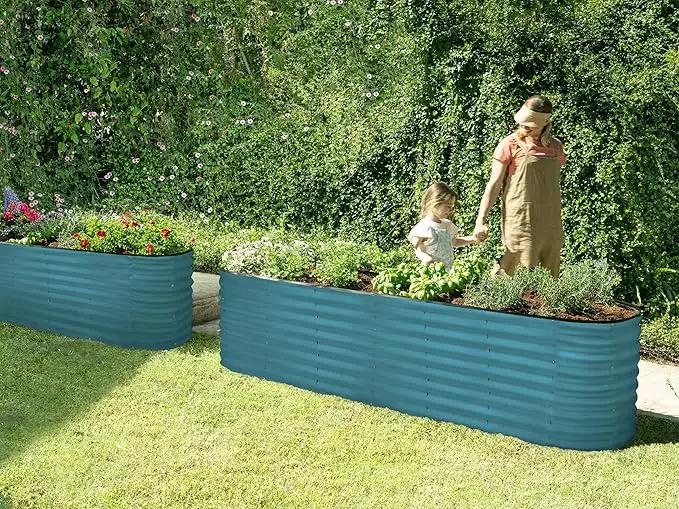 Galvanized Raised Garden Beds Outdoor // 8×2×2 ft Planter Raised Beds for Gardening, Vegetables, Flowers (Turquoise) // Large Metal Garden Box // Patented Tool-Free Design by GreenHaven Gardens