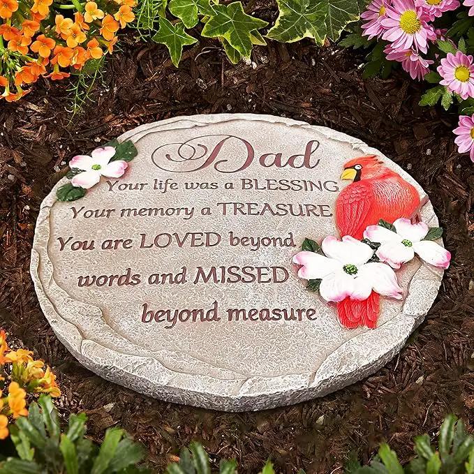 INSPIAMZUE Dad Memorial Stone - Cardinal Memorial Garden Stone Sympathy Gift for Loss in Loving Memory of Dad in Heaven - Remembrance of Father Bereavement Keepsake Gift TNS1 by GreenHaven Gardens